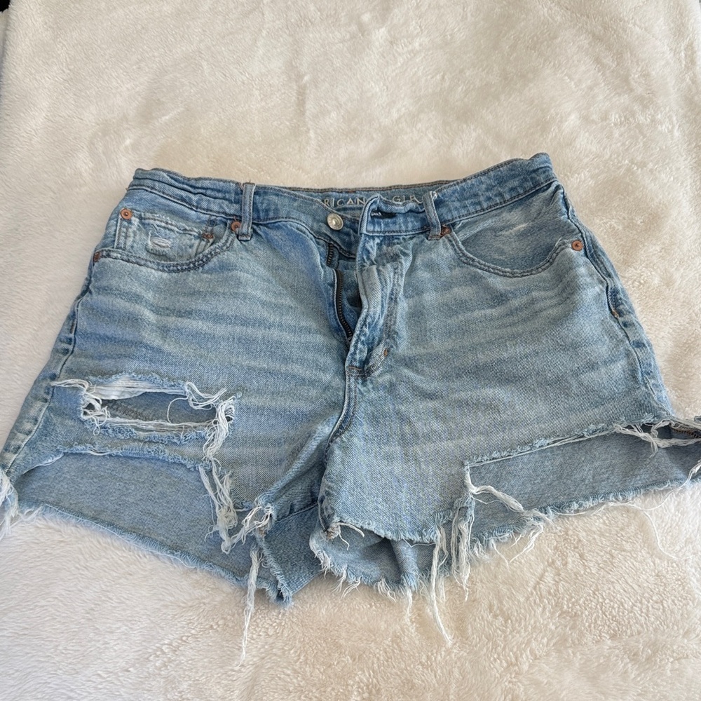 American Eagle Outfitters Light Blue Distressed Jean Shorts
